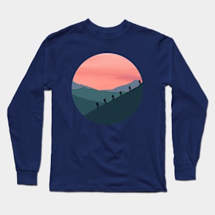 Mountains landscape, lake, climber, mountaineering, nature colorful, blue, pinkl, nature lovers Long Sleeve T-Shirt